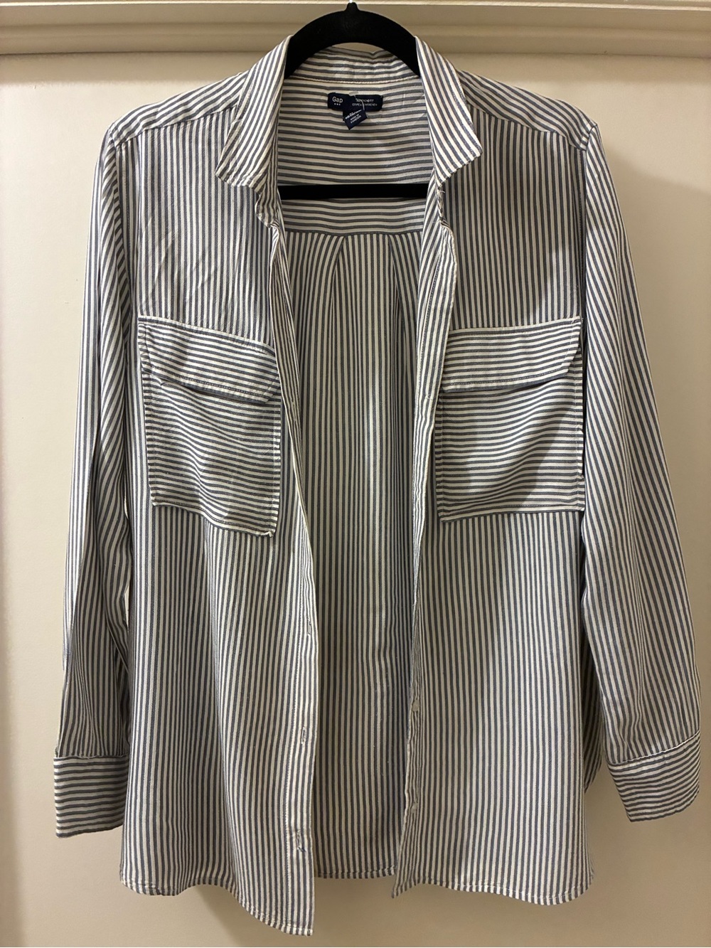 GAP Boyfriend Fit Stripe Button-Up Shirt Jacket - Navy & White